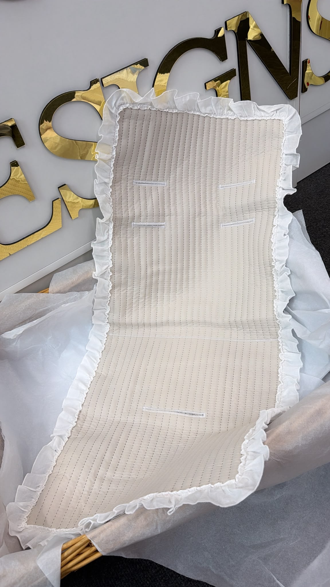 Personalised Pram Liner (beige with white trim)