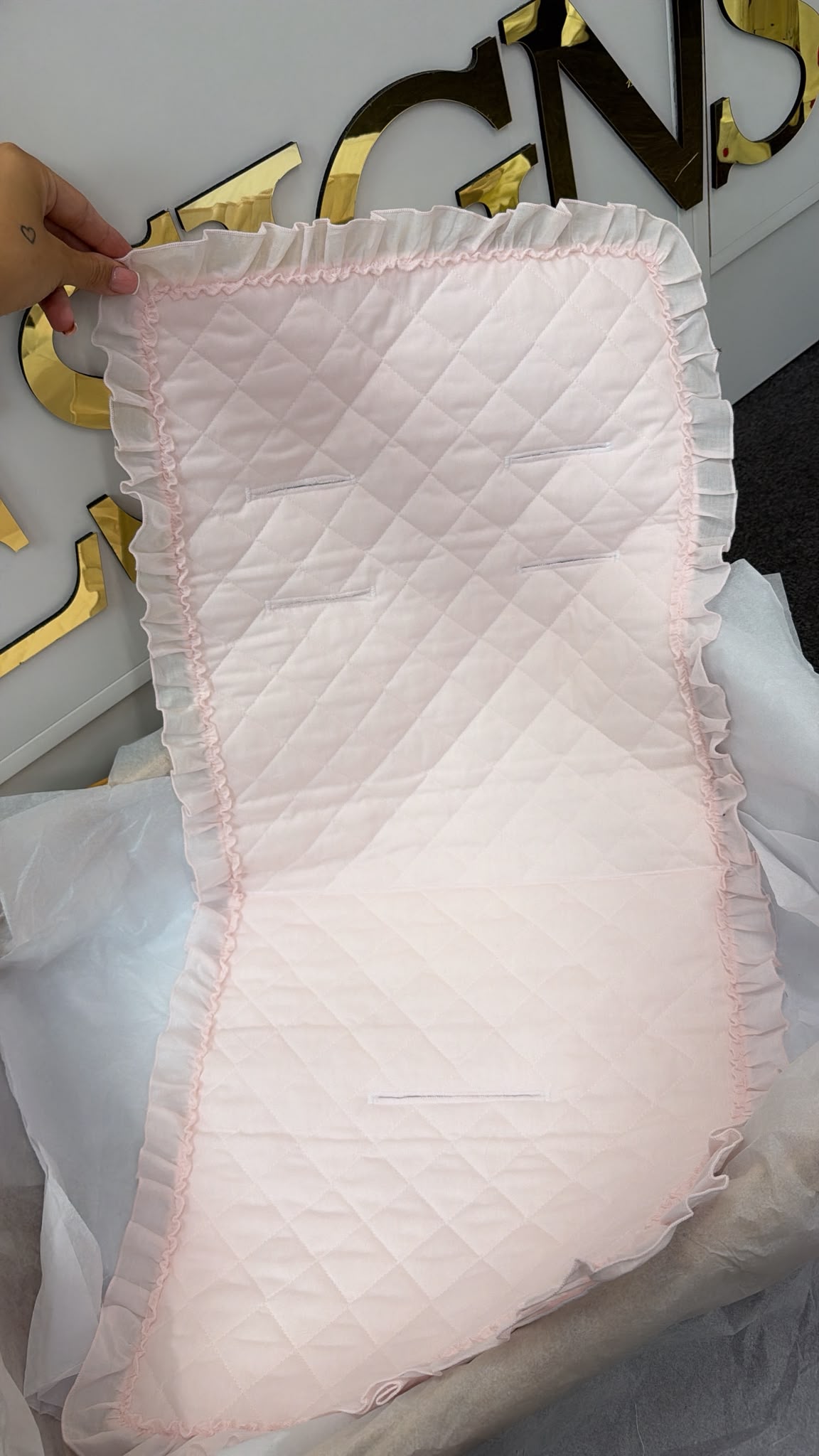 Personalised Pram Liner (pink with full pink trim)
