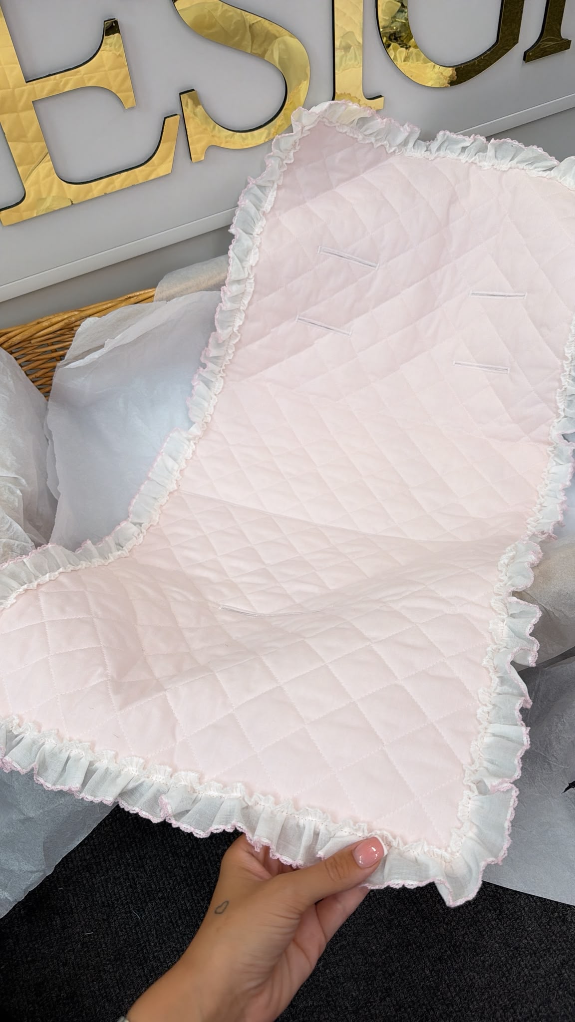 Personalised Pram Liner (pink with pink trim)