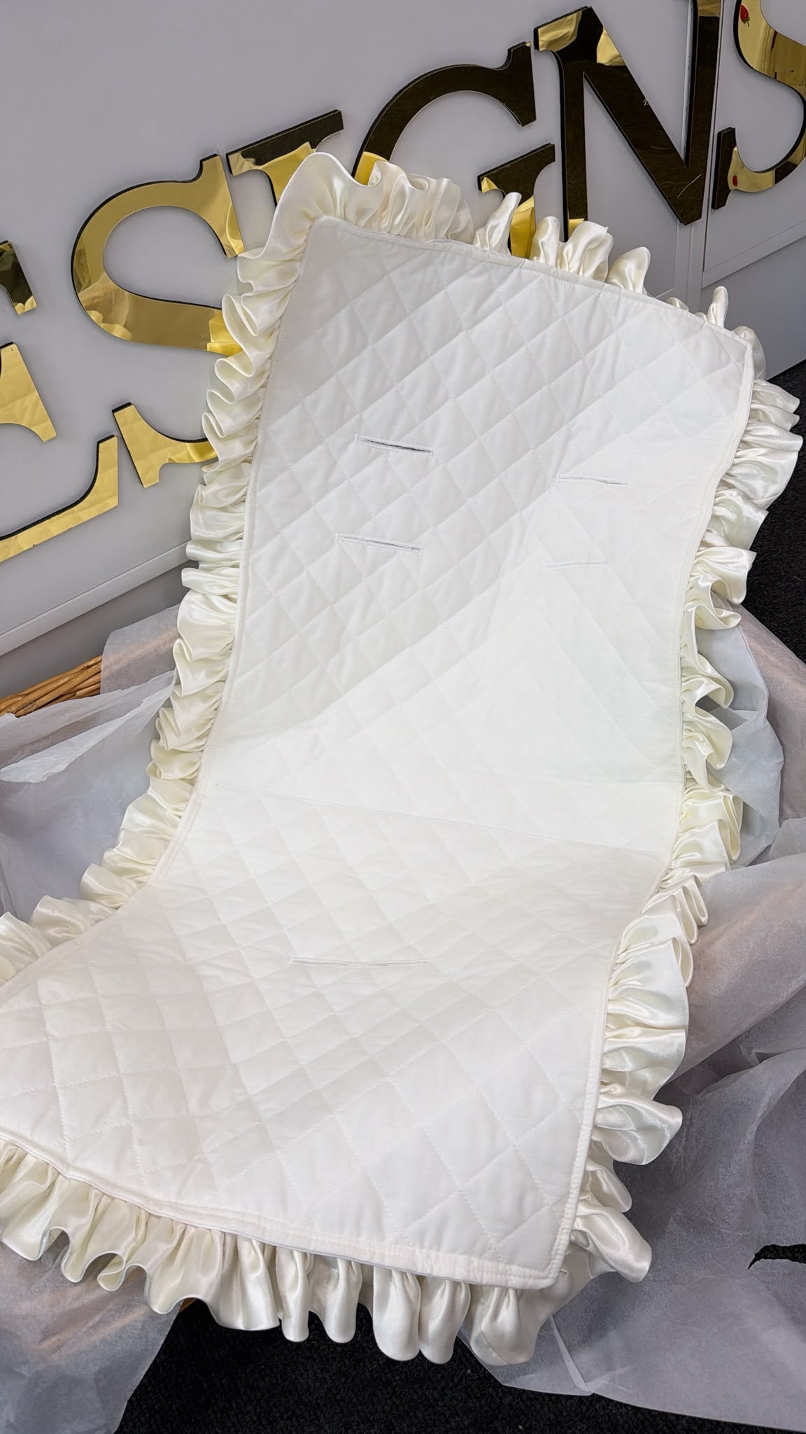 Personalised Pram Liner (cream with satin cream trim)