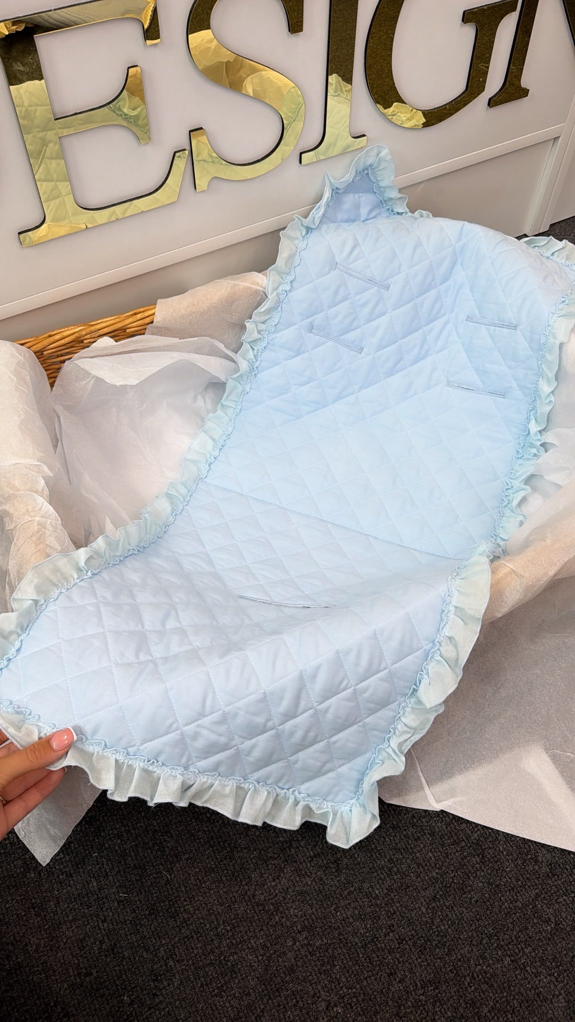 Personalised Pram Liner (baby blue with matching trim)