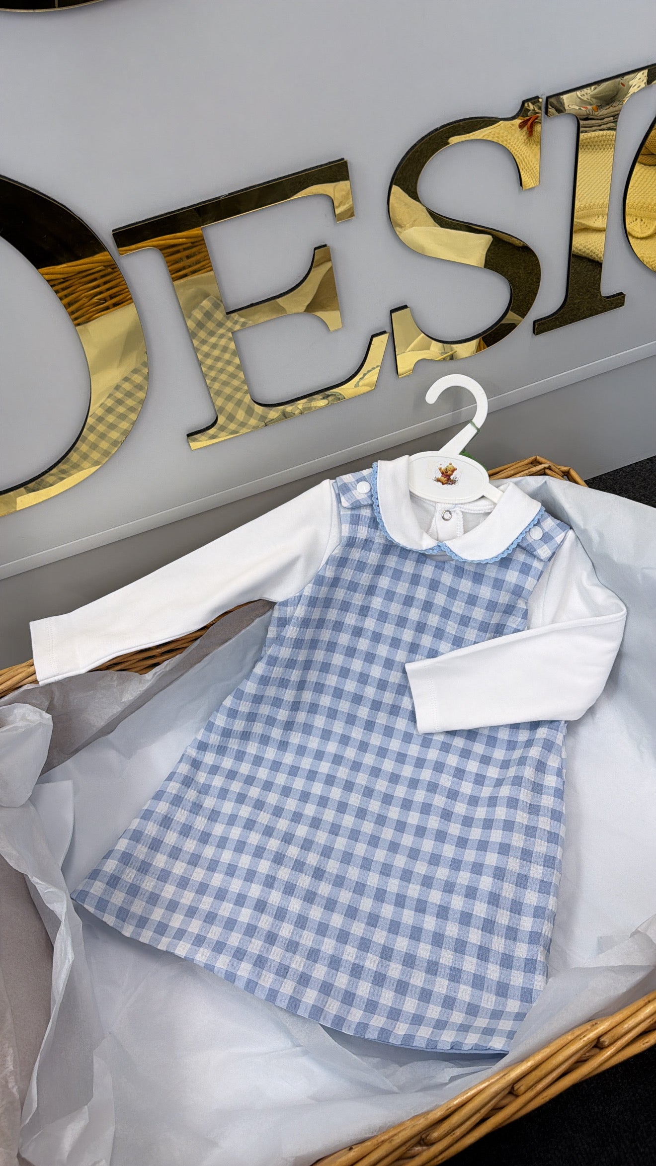 Blue checked pinafore