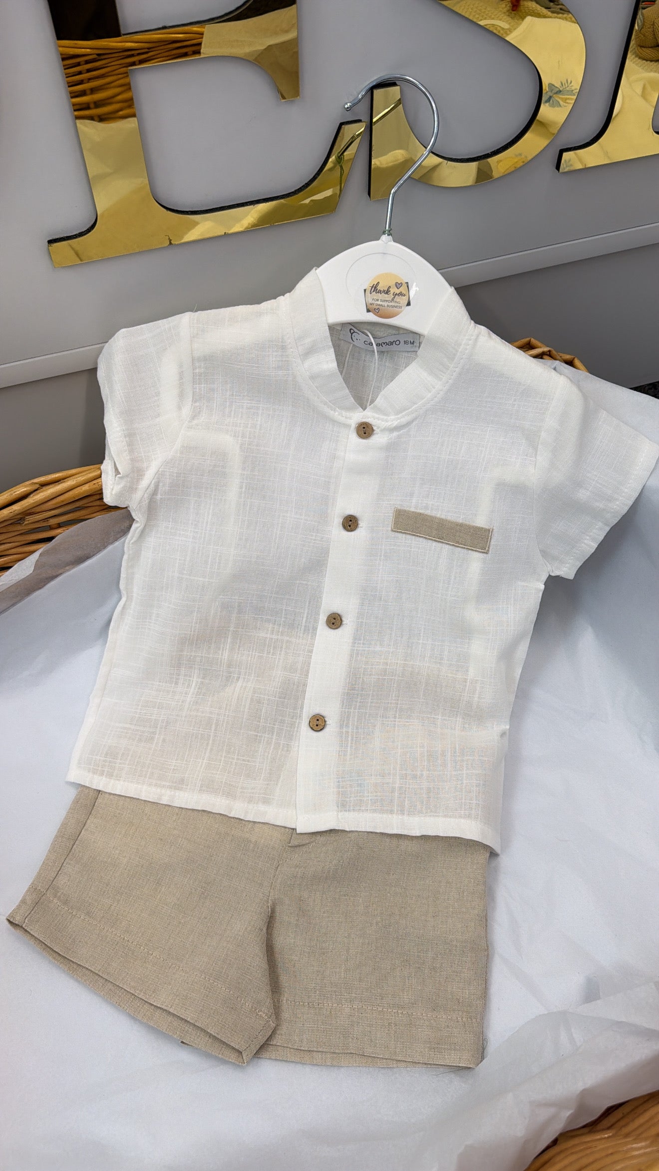 Beige linen short set