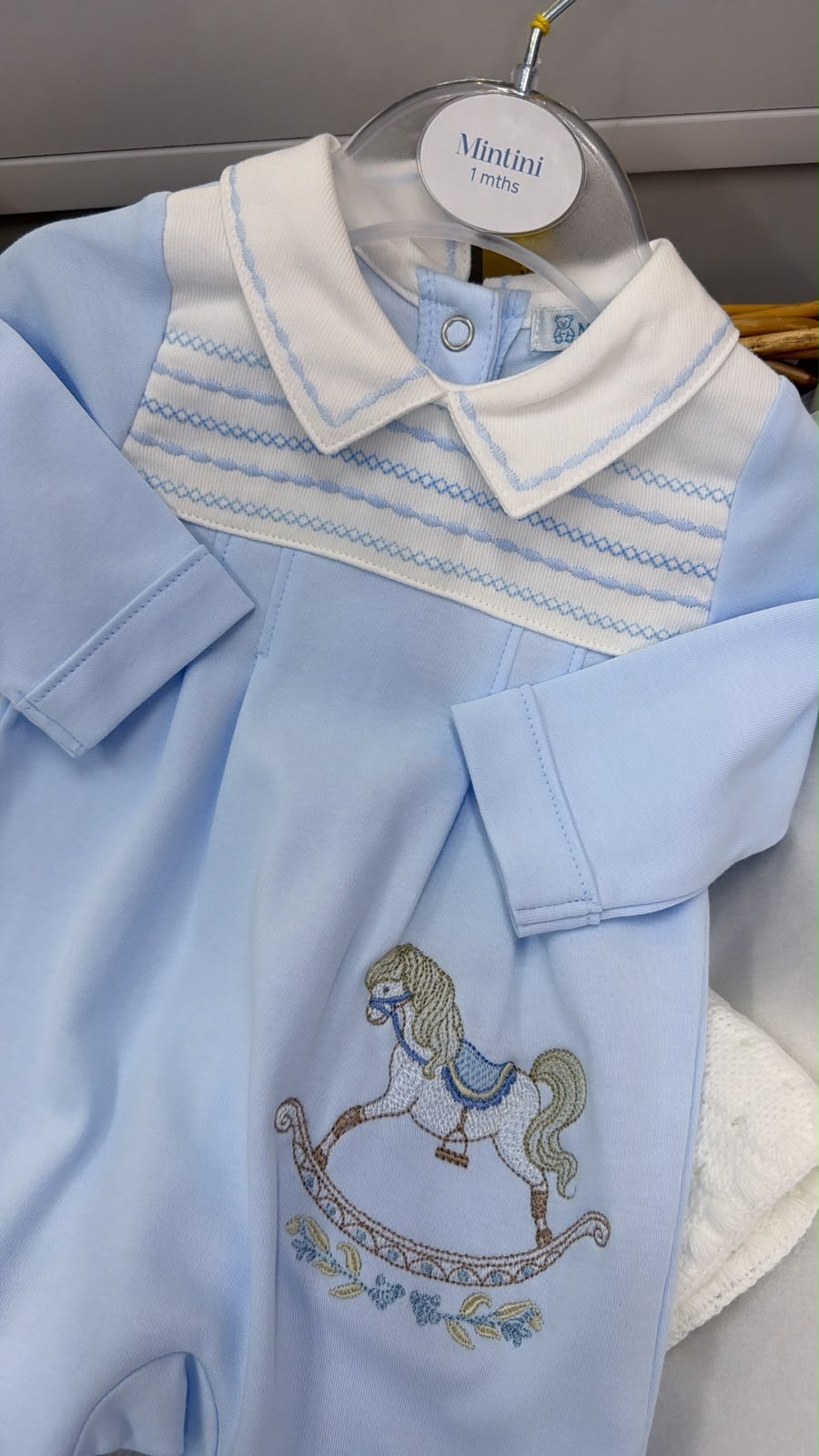 Blue Rocking horse babygrow and bib (blanket sold separately)