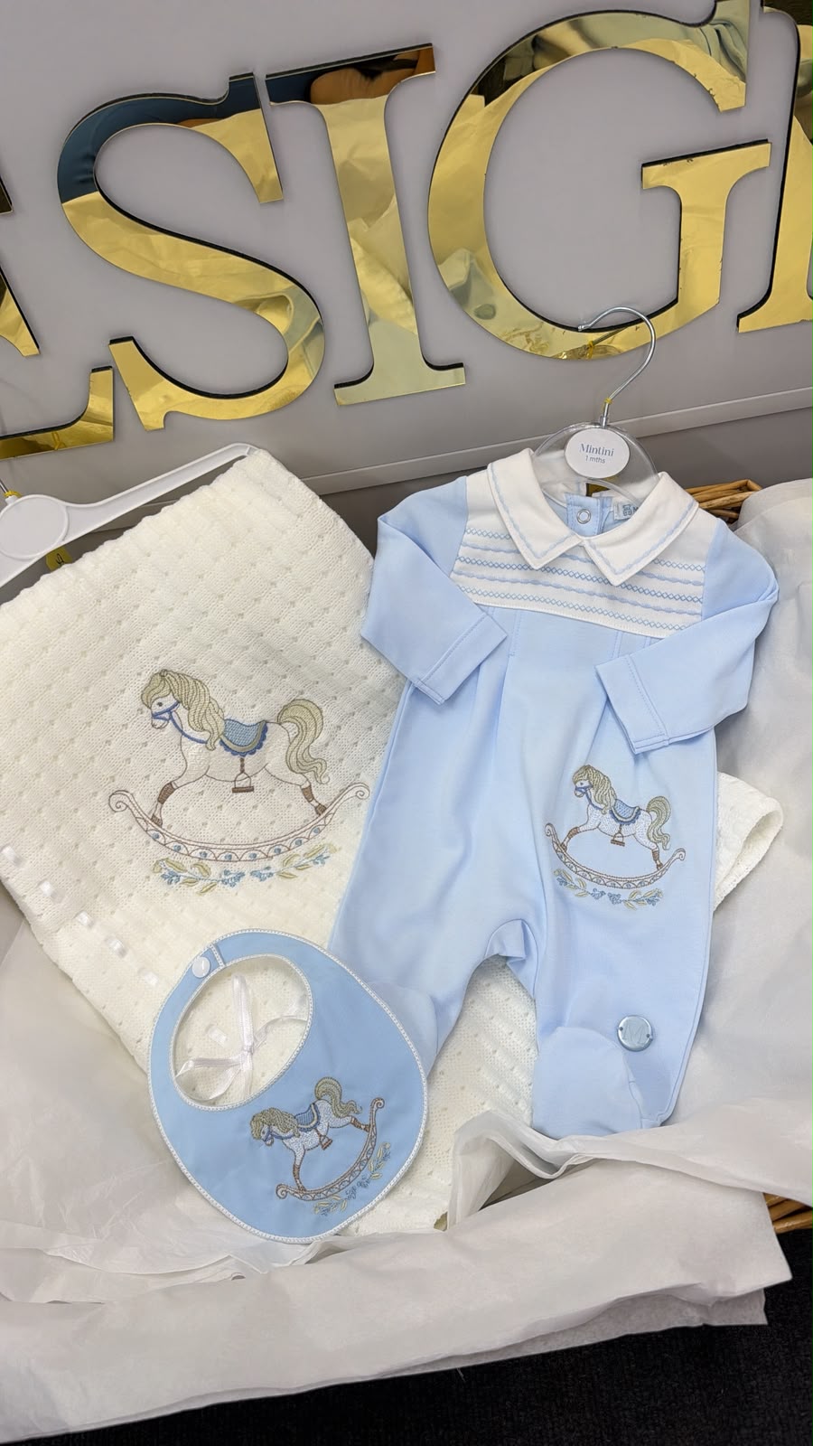 Blue rocking horse blanket