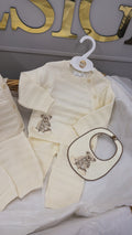 Bear cream and brown knit set with bib