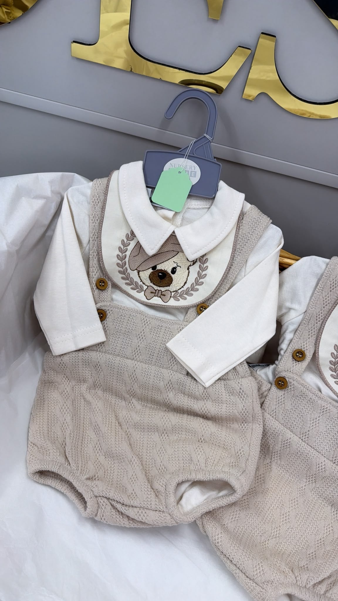 Peaky blinders set fawn dungarees and shirt and bib