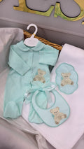 Mint bear babygrow and bib (blankets sold separately)￼