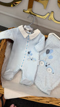Blue car babygrow (blanket sold separately)