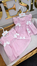 Pink stripe dress with bow headband