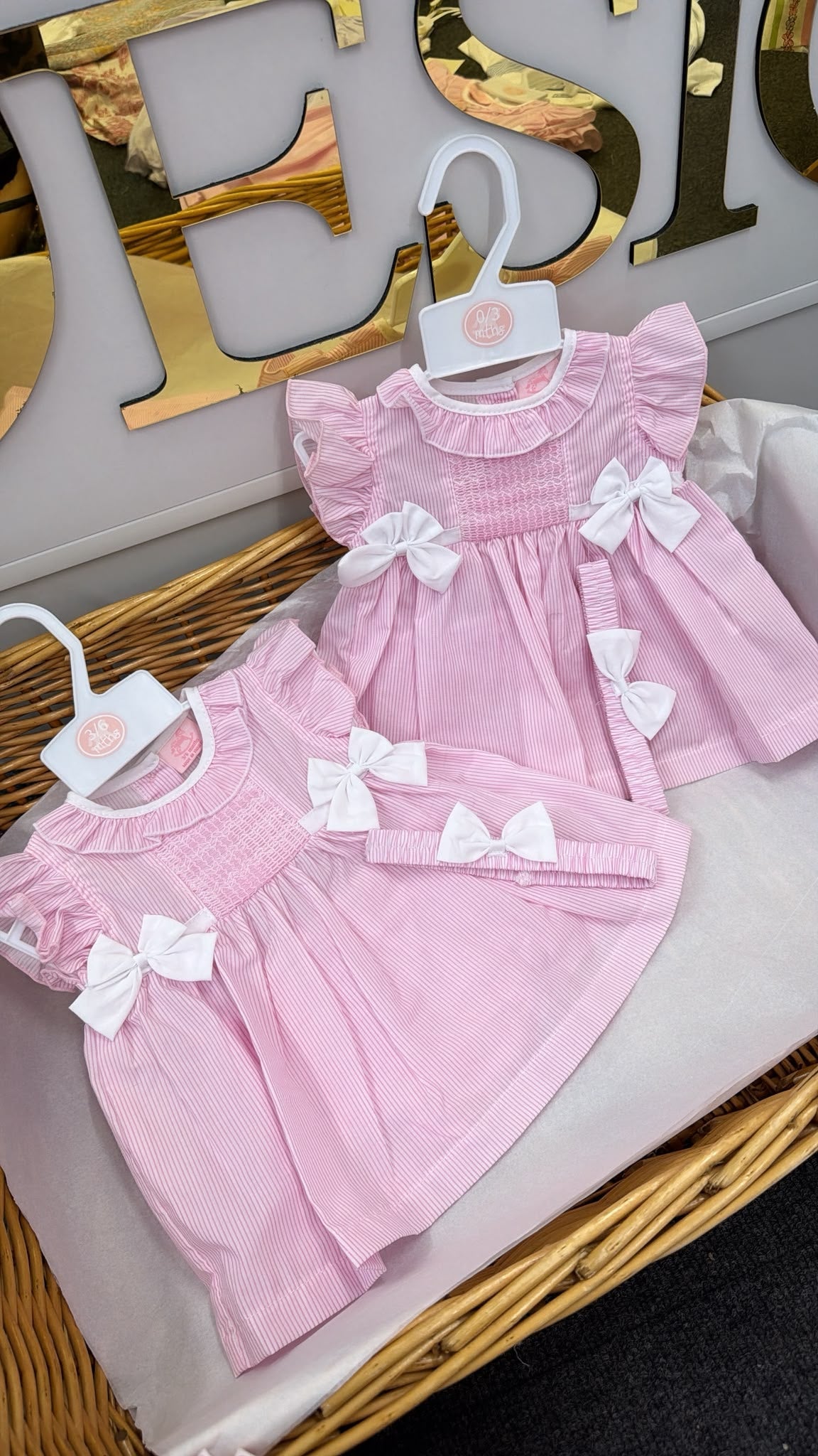 Pink stripe dress with bow headband