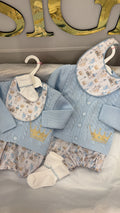 Crown pant set with cardigan bib and socks