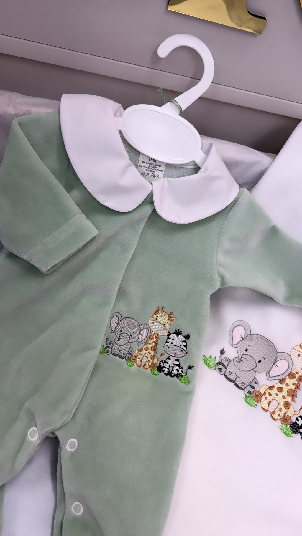 Safari sage velour babygrow (blanket sold separately)