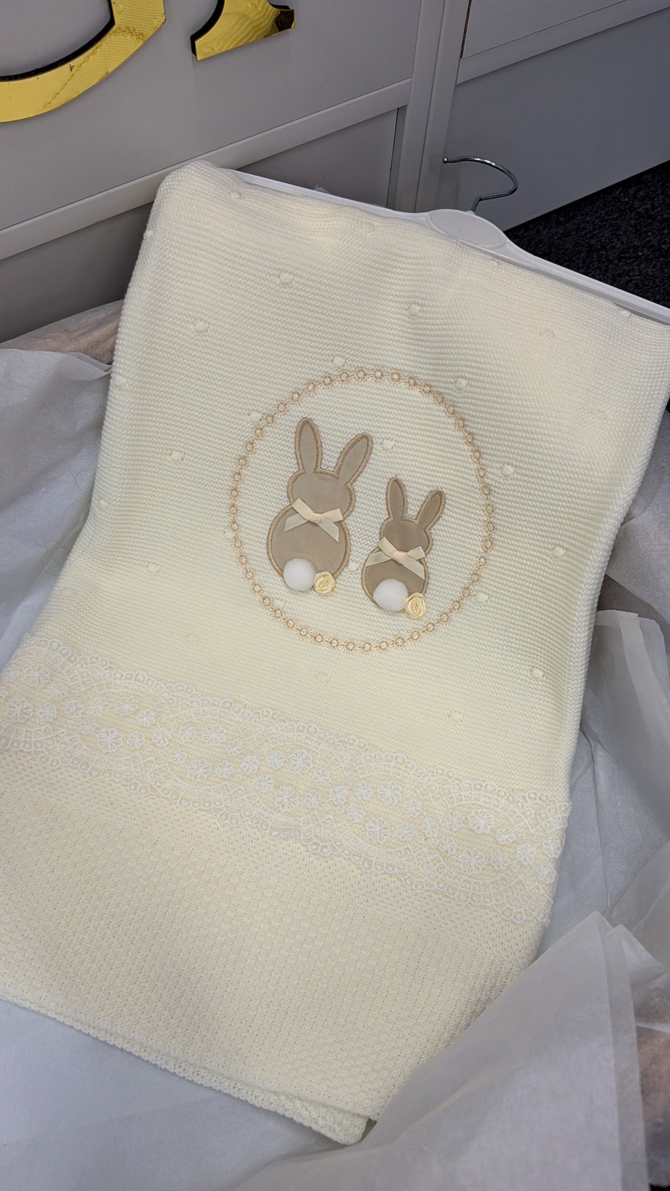 Cream bunny lace blanket
