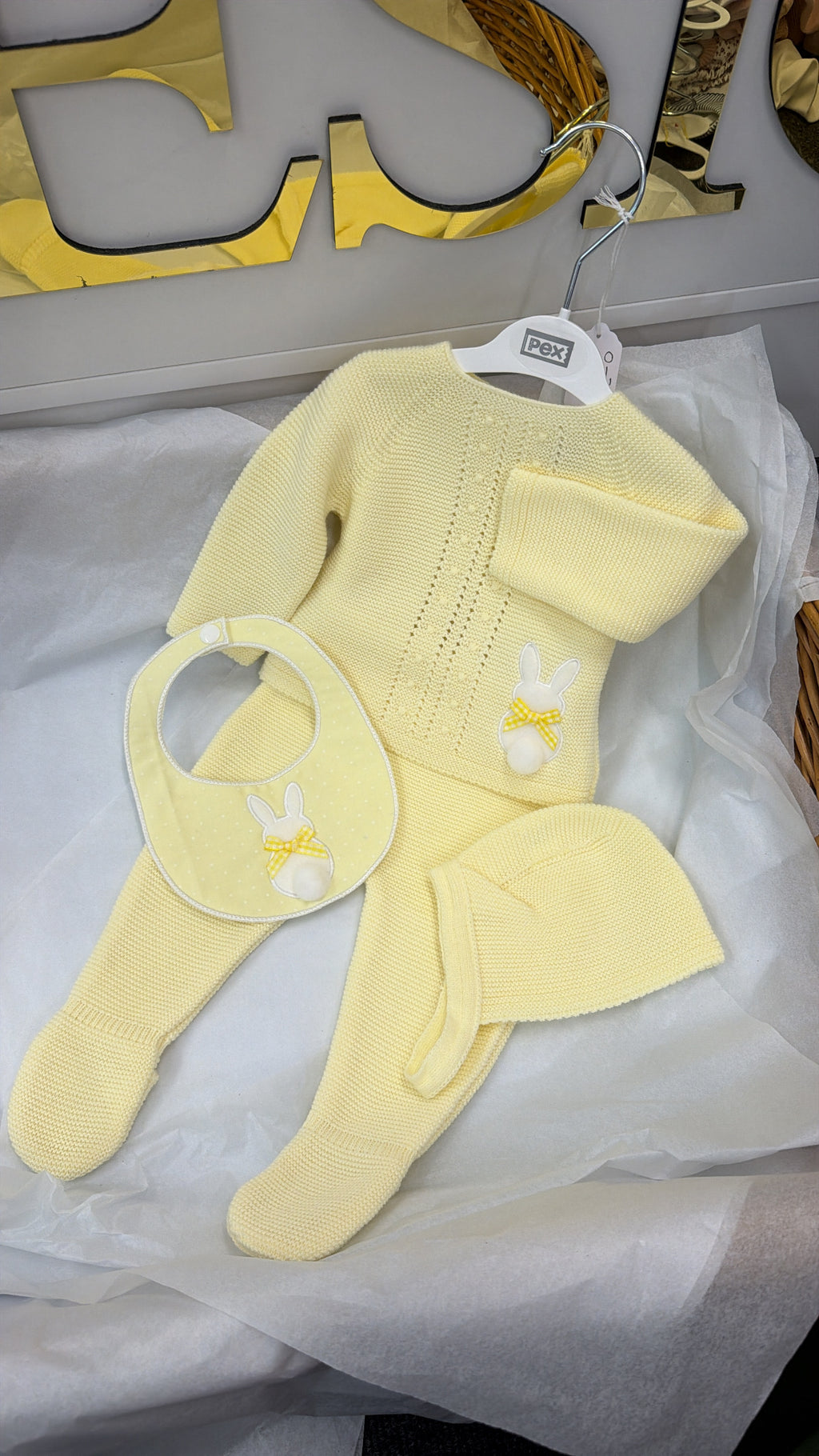 Lemon Bunny knit trouser set with bib