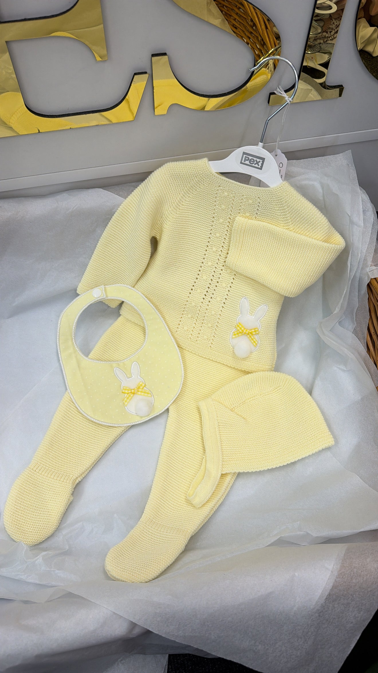 Lemon Bunny knit trouser set with bib