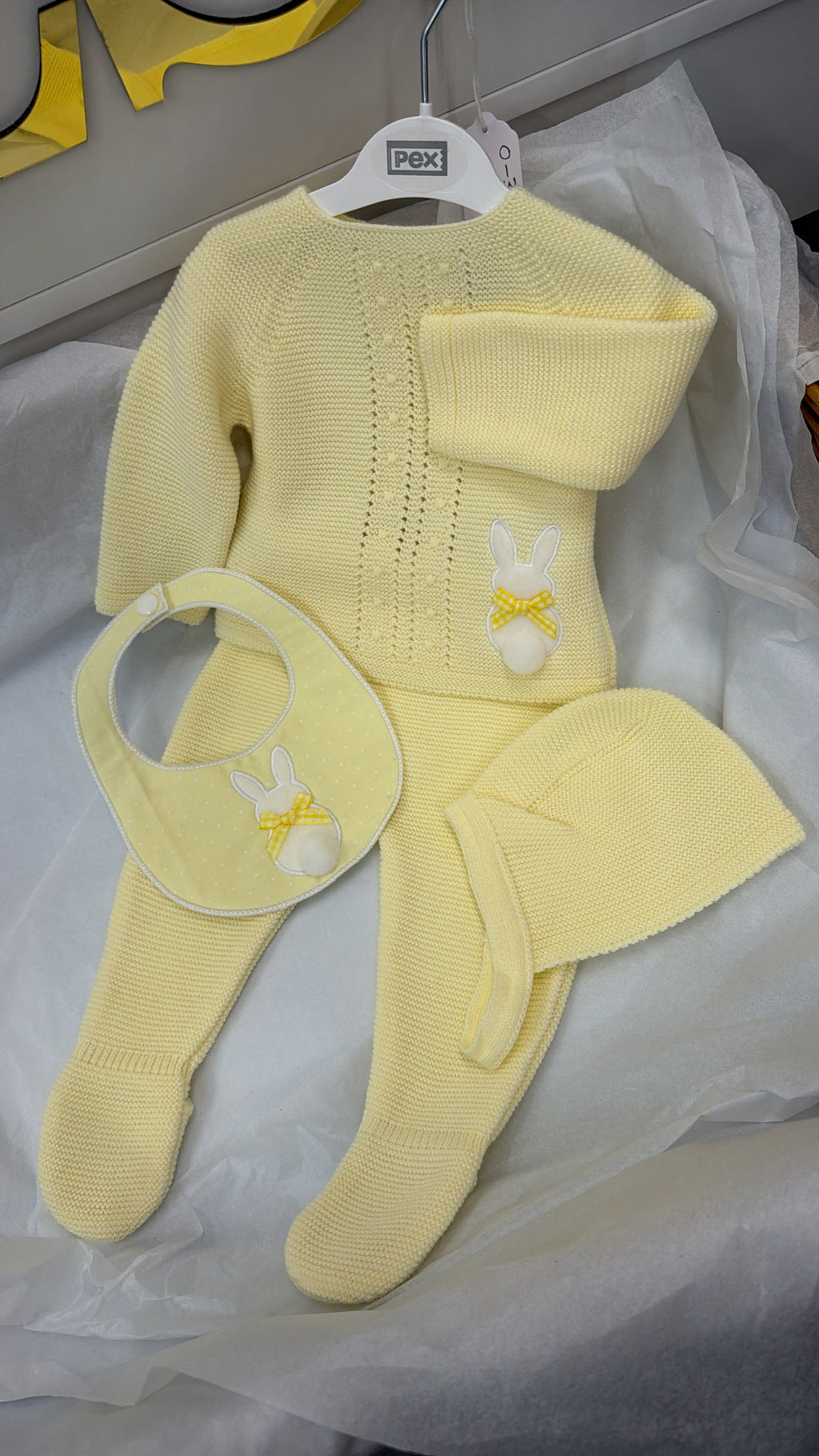 Lemon Bunny knit trouser set with bib