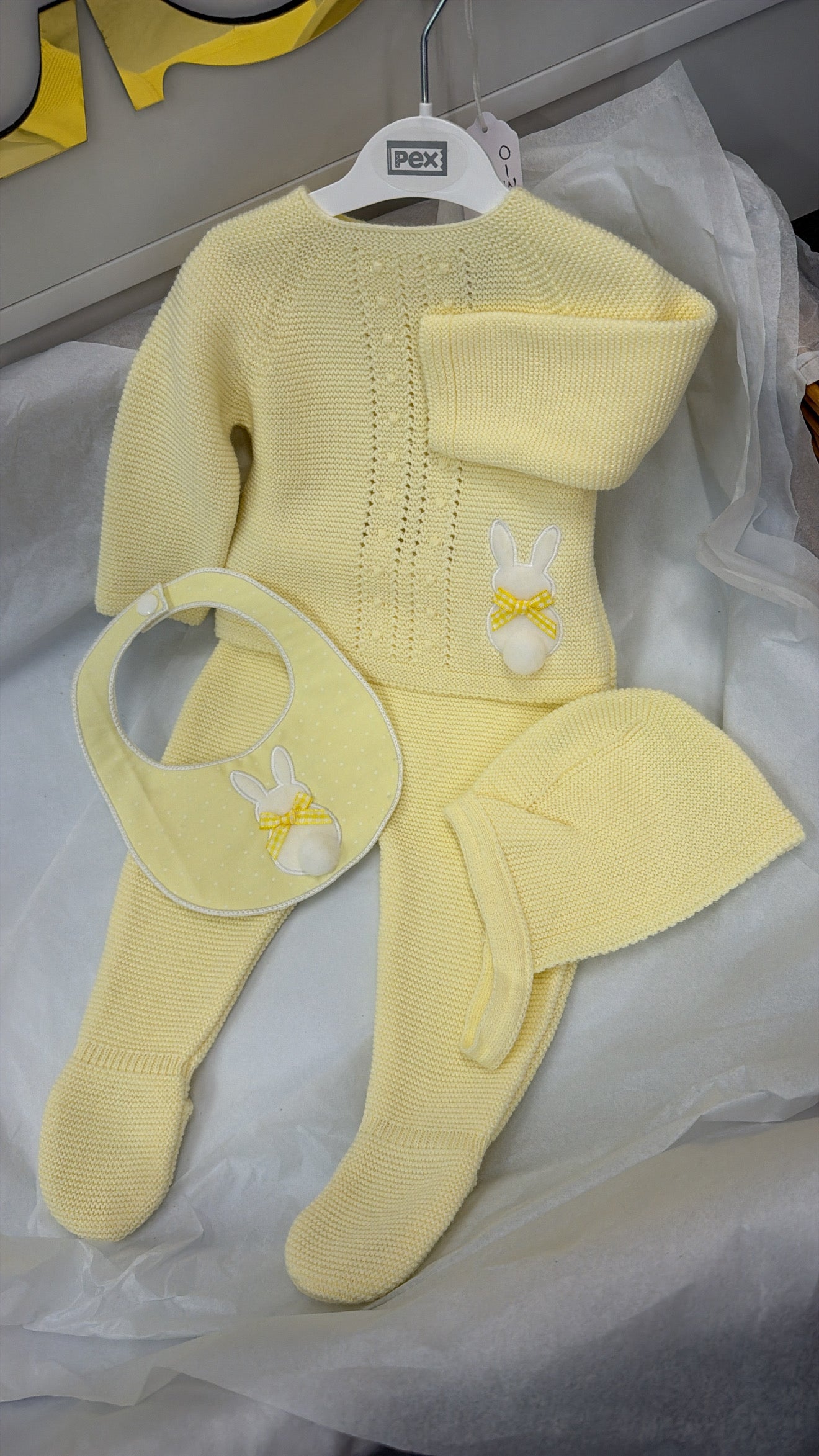 Lemon Bunny knit trouser set with bib