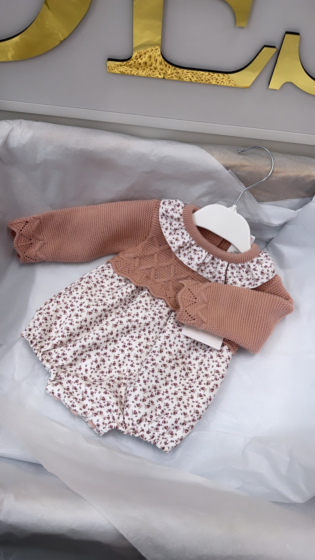 Ditsy print knit romper