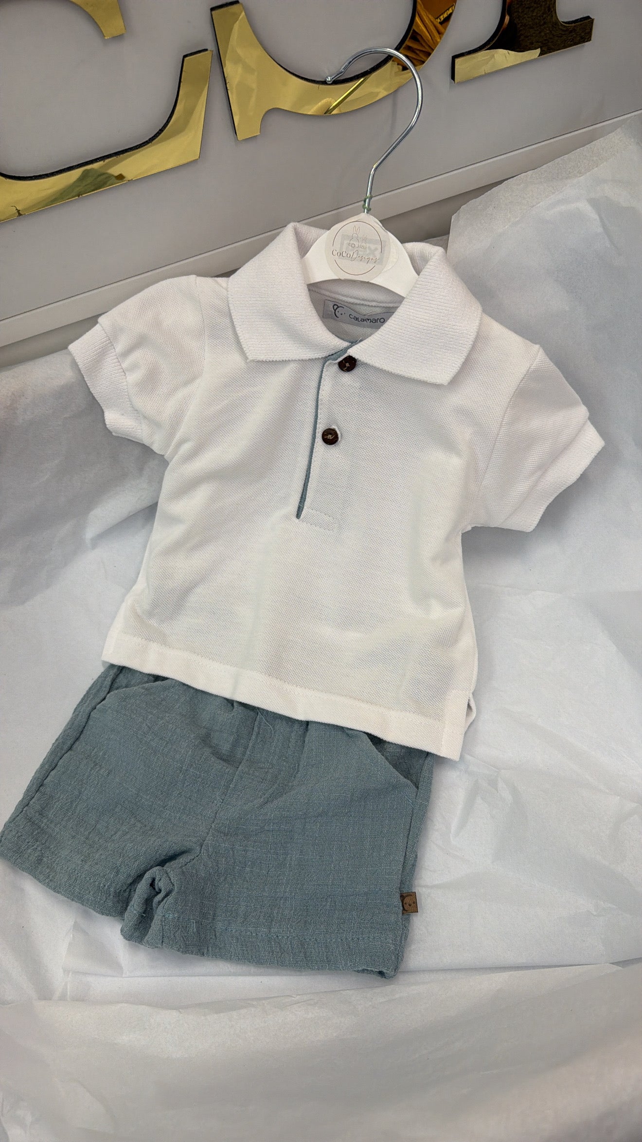 Dusky blue shorts and polo set