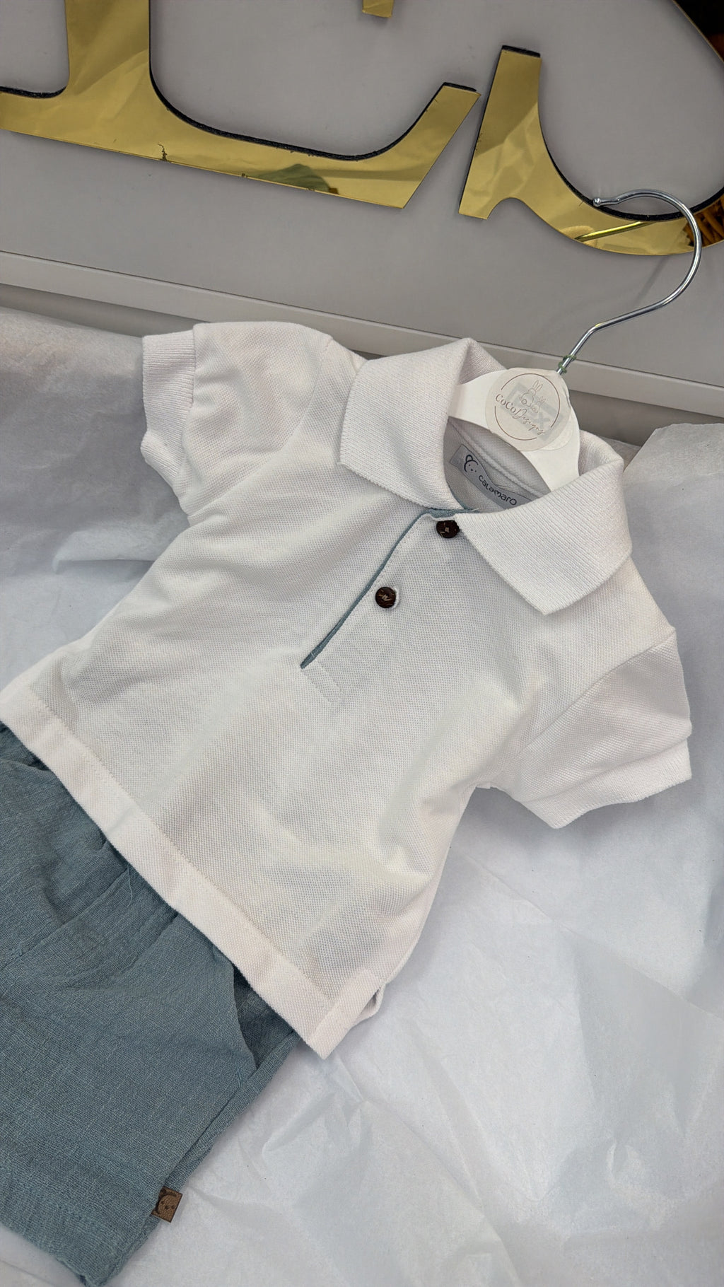 Dusky blue shorts and polo set