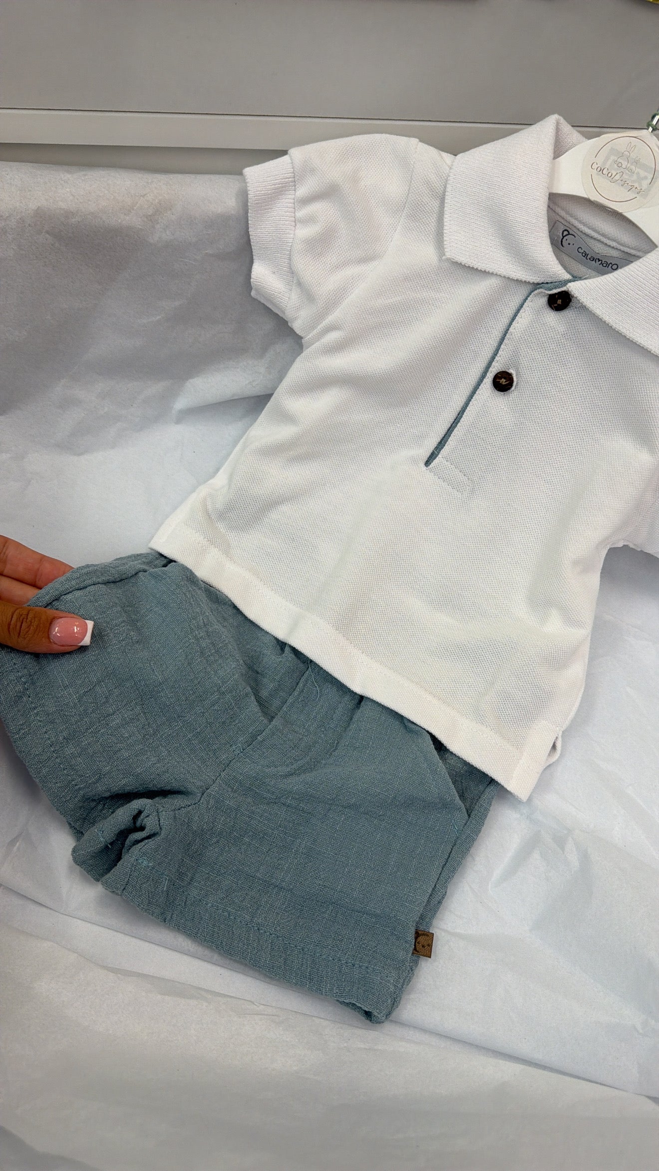 Dusky blue shorts and polo set