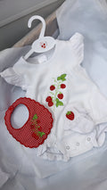 Strawberry romper, bib and socks set