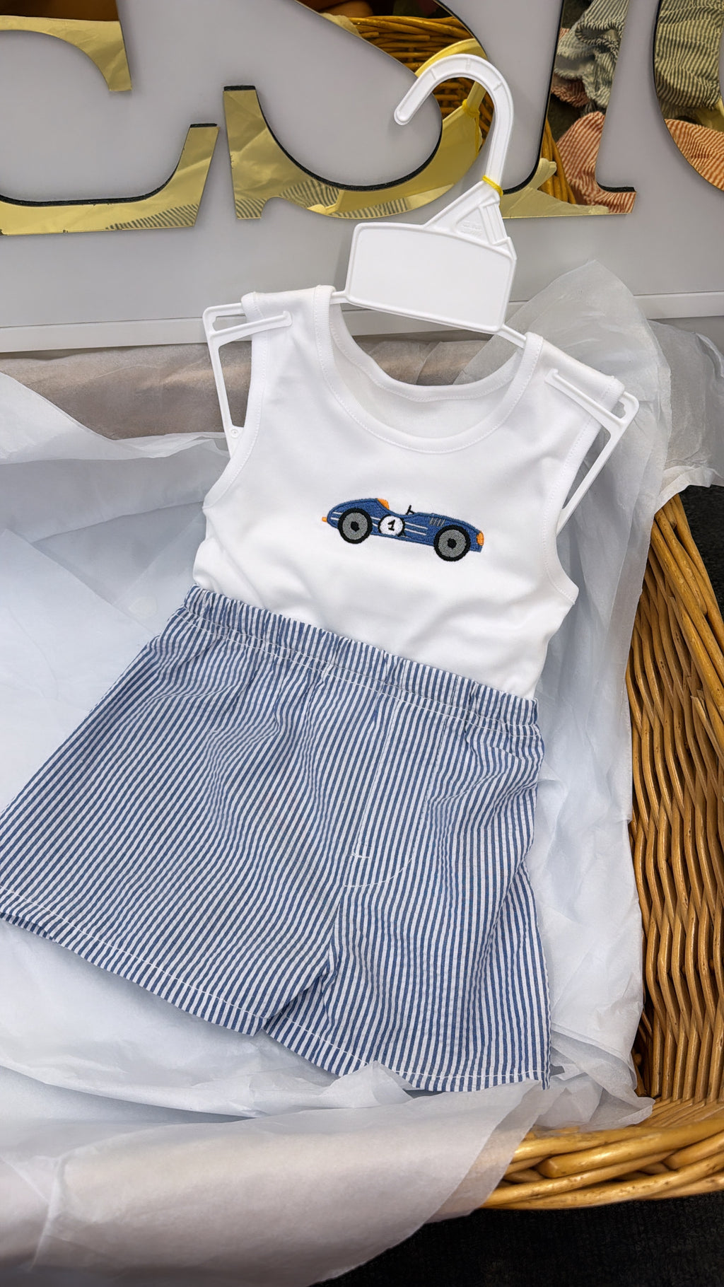 Blue racing car short&vest