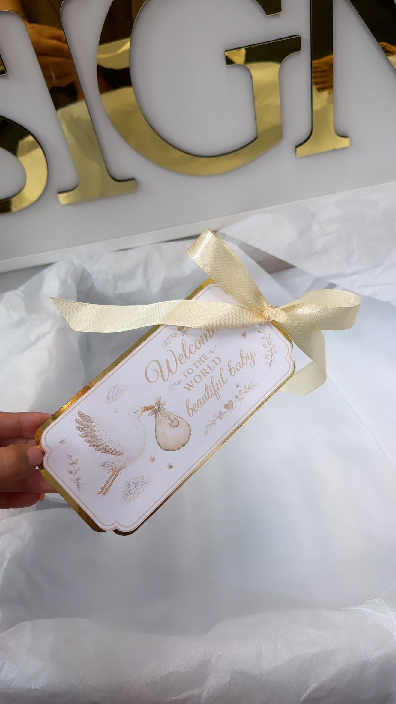 NEW - Cream stork arrival tag (unisex)