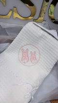 White & pink bunny shawl