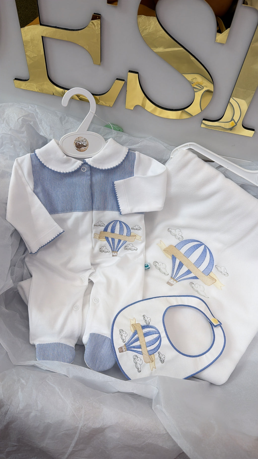 Hot air balloon babygrow&bib blanket sold separately