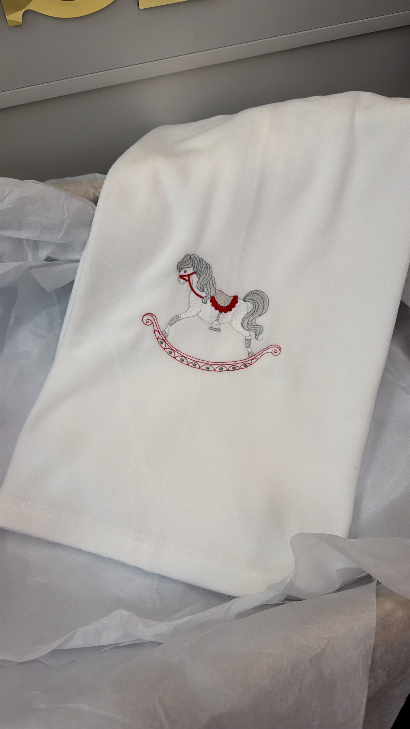 Red rocking horse blanket