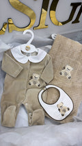 Beige bear babygrow&bib (blanket sold separately)