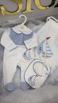 Sail boat babygrow & bib (blanket sold separately)