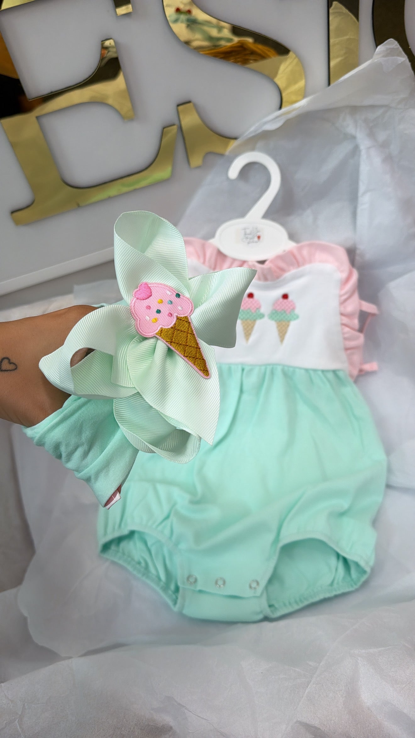Ice cream backless romper & headband