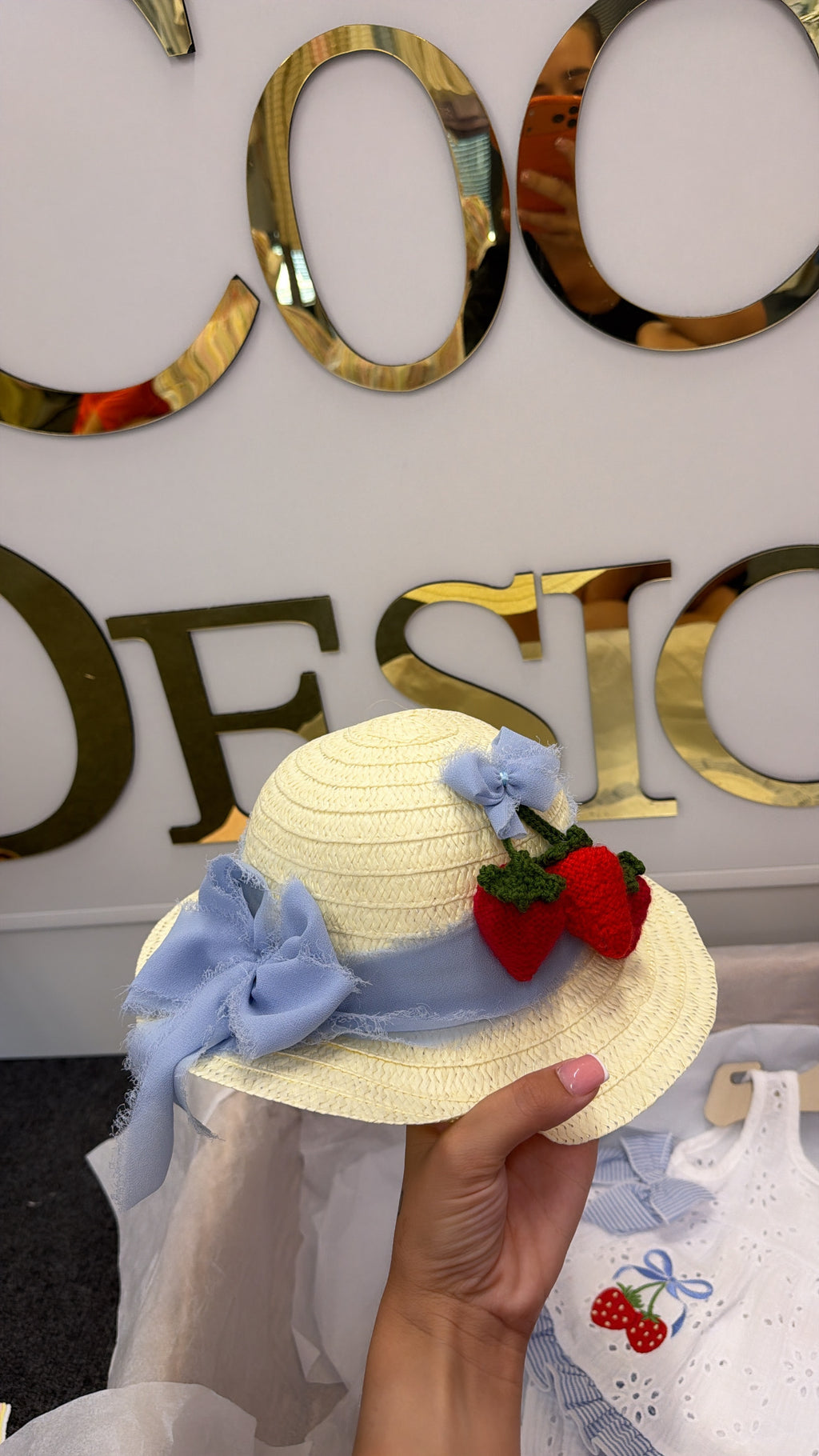 Strawberry blue stripe swing top and pant and hat
