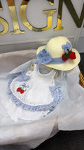 Strawberry blue stripe swing top and pant and hat