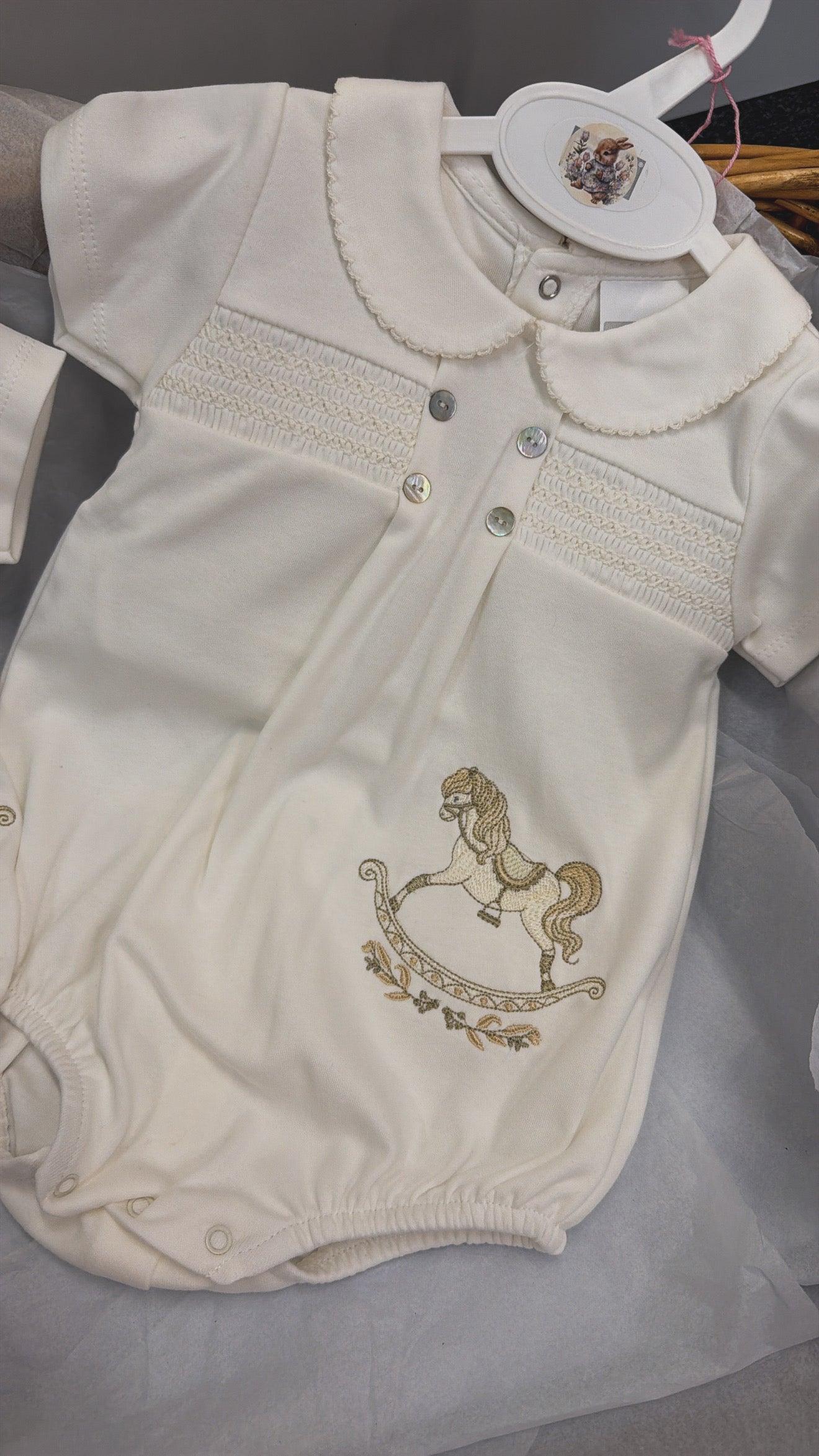 Rocking horse romper with socks ￼