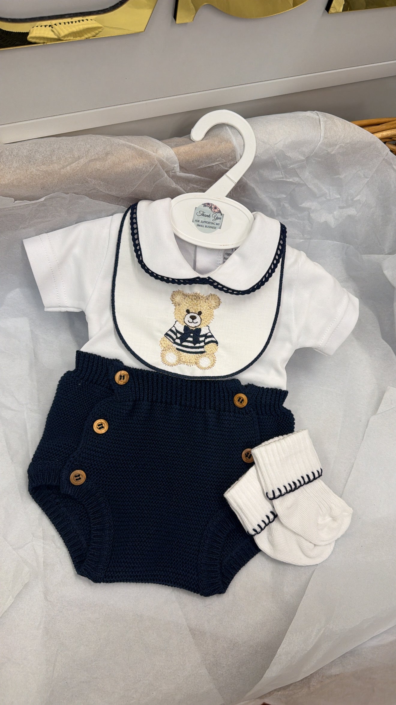 Navy bear outfit and socks