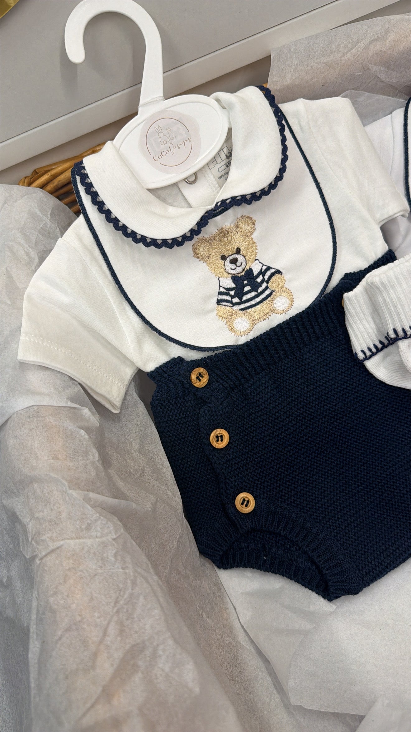 Navy bear outfit and socks