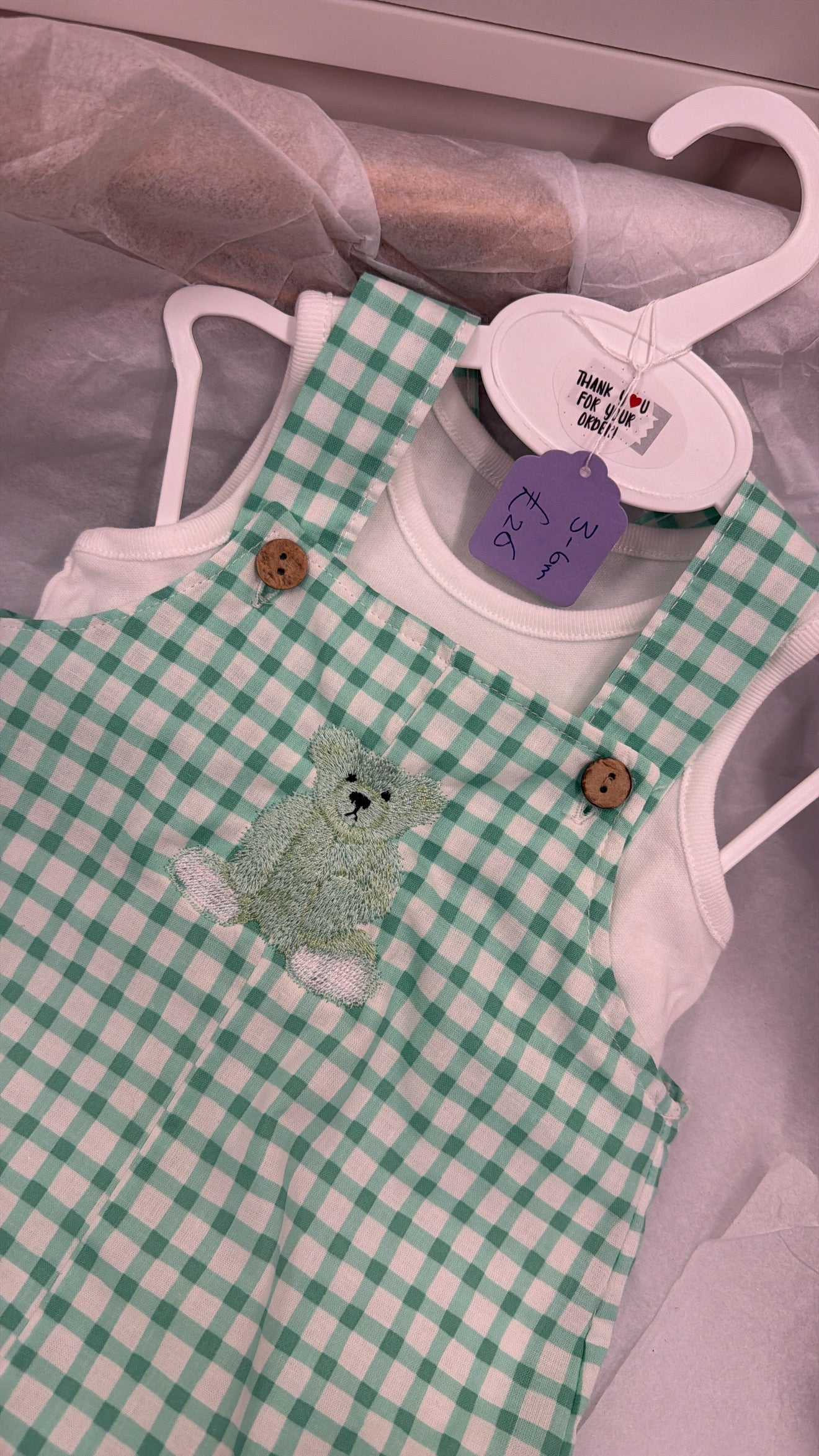 Mint bear dungarees and socks