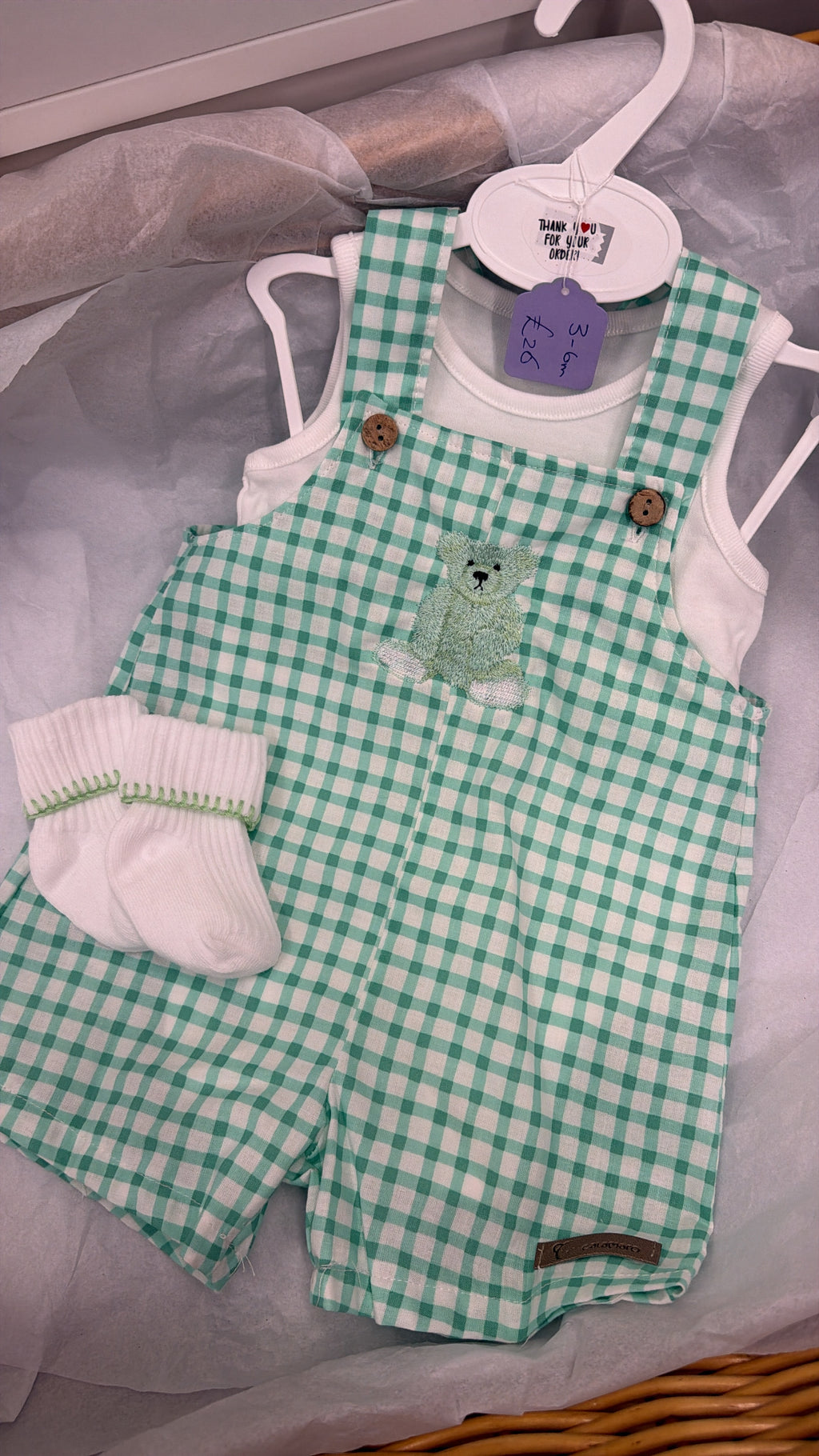 Mint bear dungarees and socks