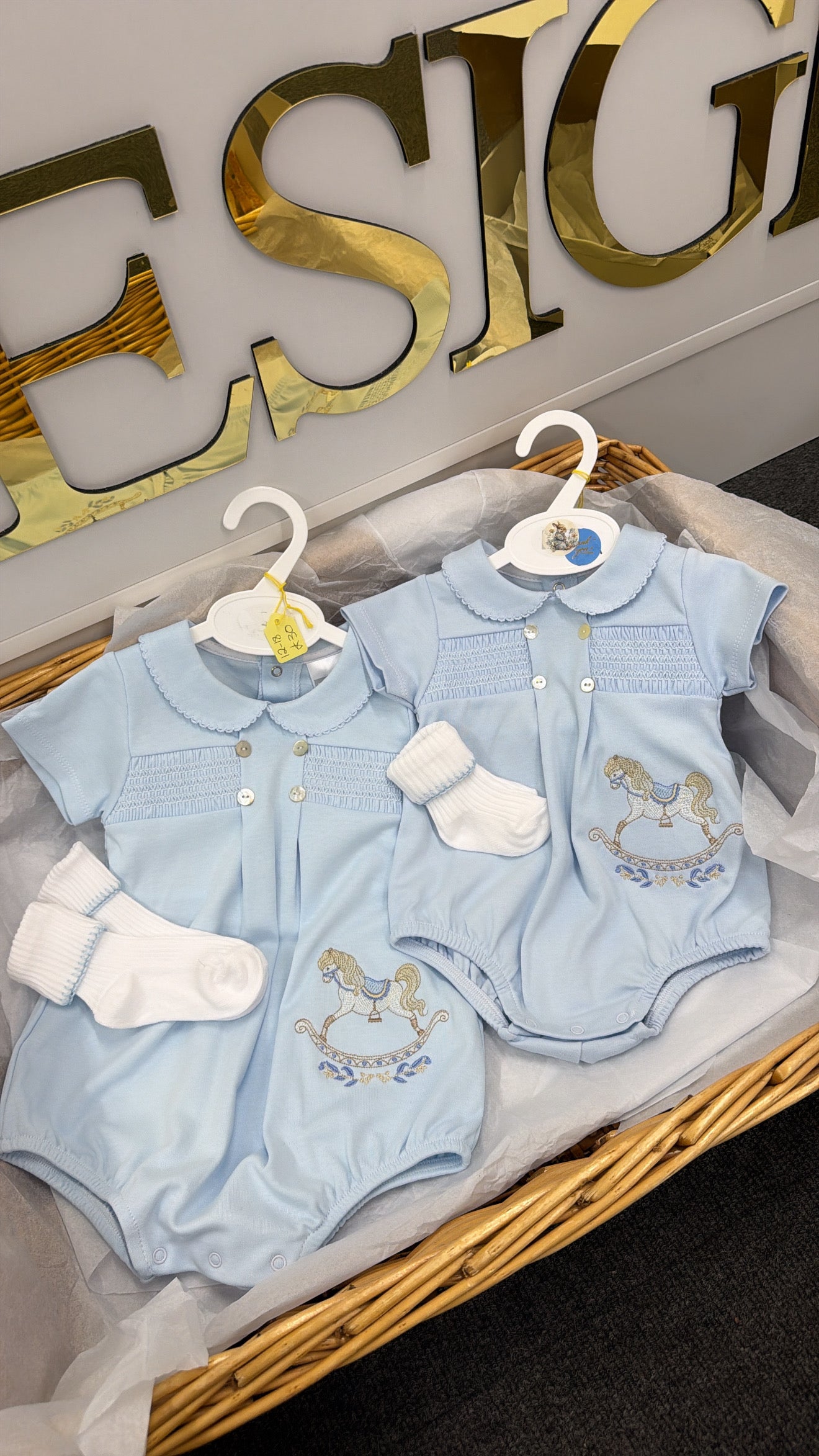 Rocking horse smocked romper&socks