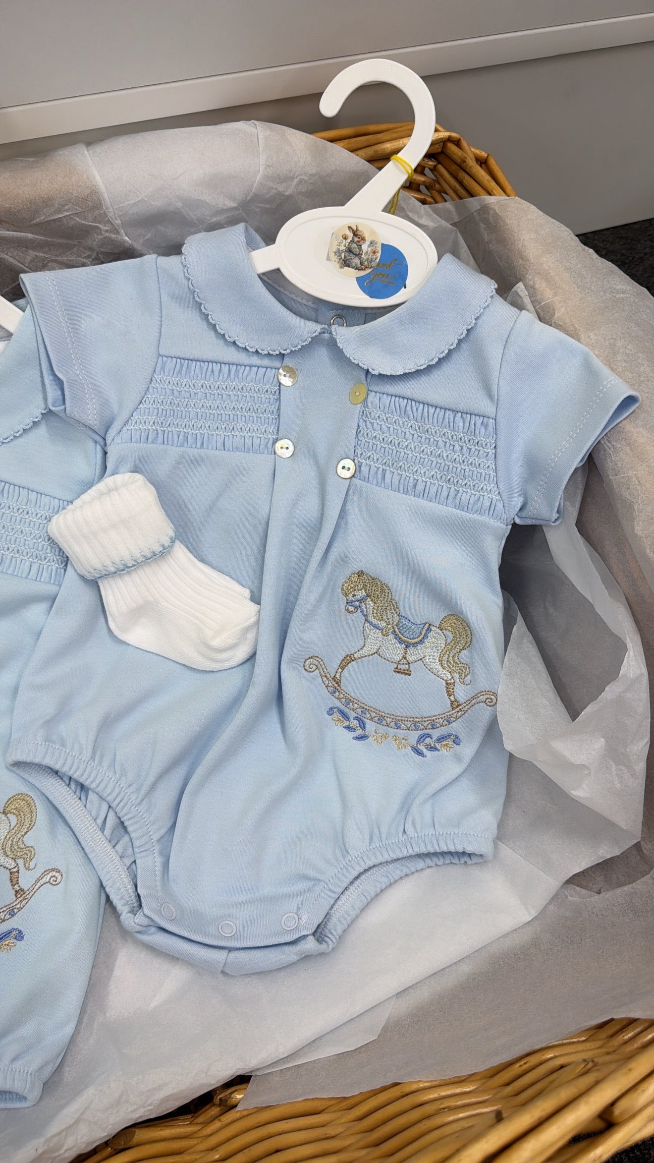 Rocking horse smocked romper&socks