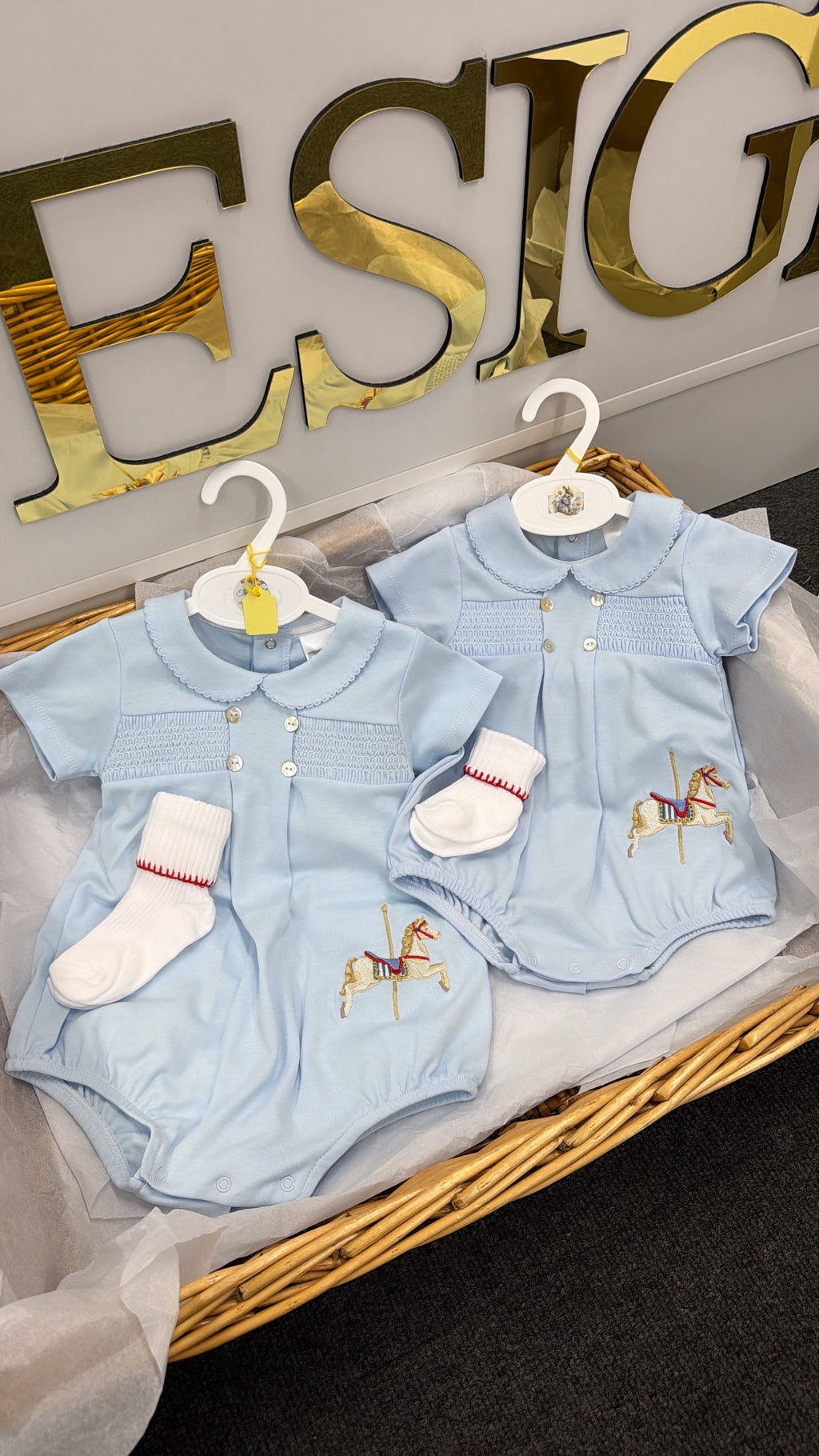 Galloper horse smocked romper&socks