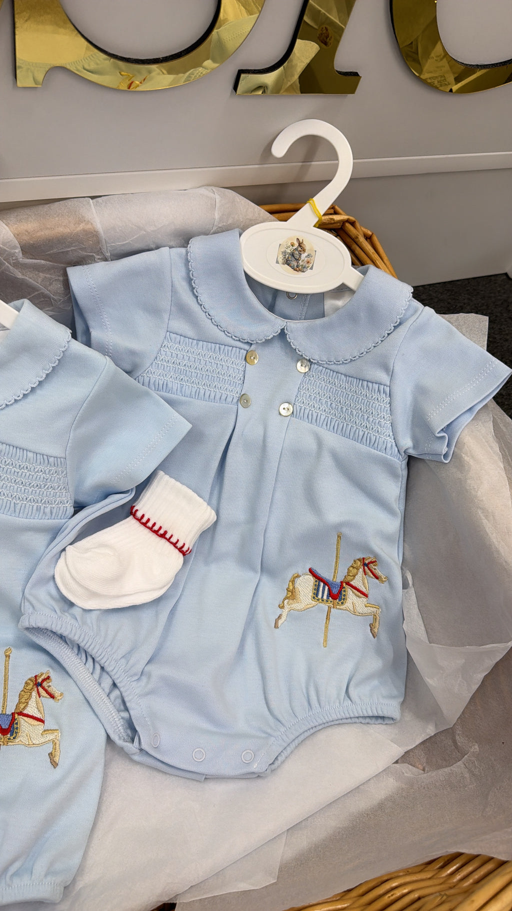 Galloper horse smocked romper&socks
