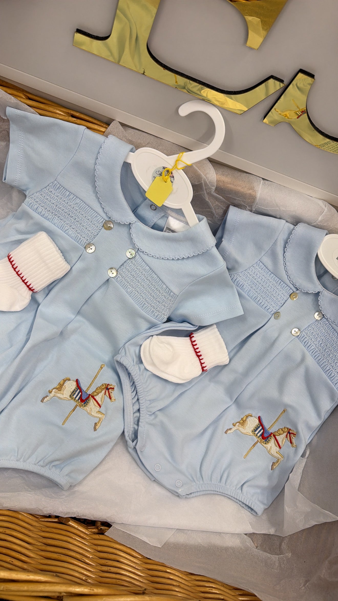 Galloper horse smocked romper&socks