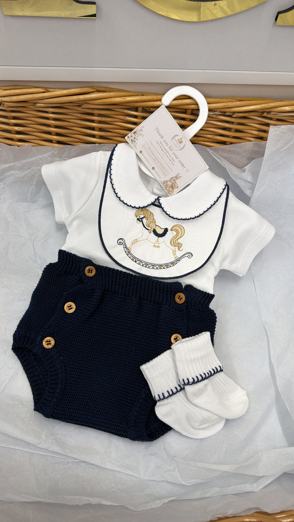 Navy rocking horse pant set