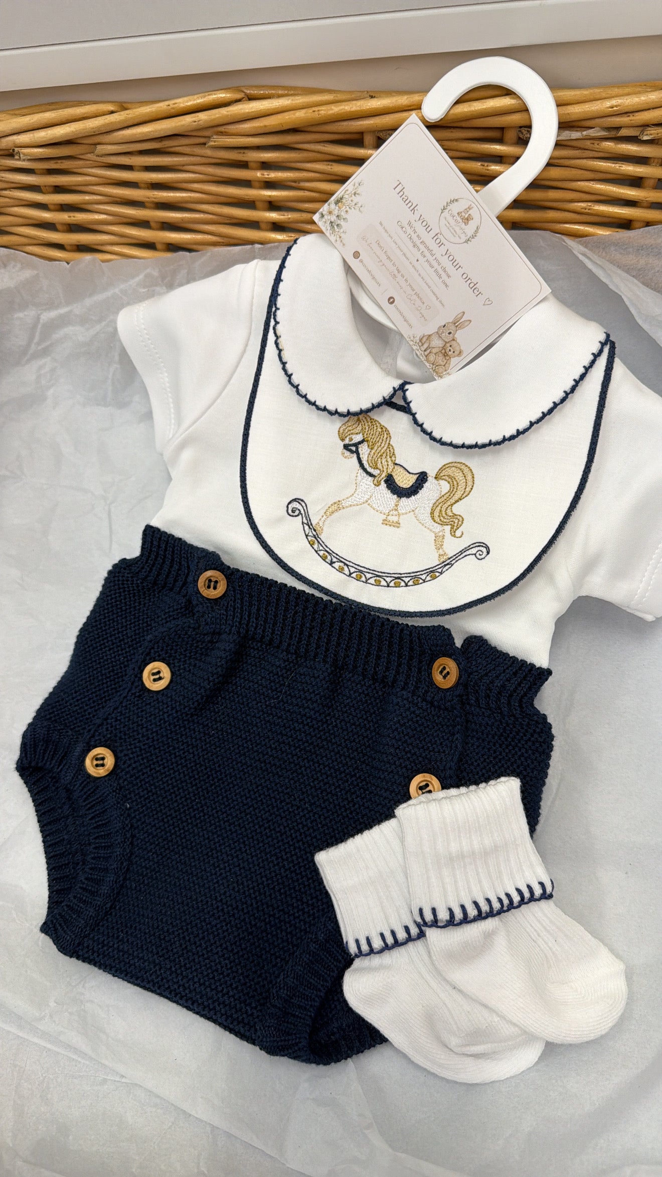 Navy rocking horse pant set