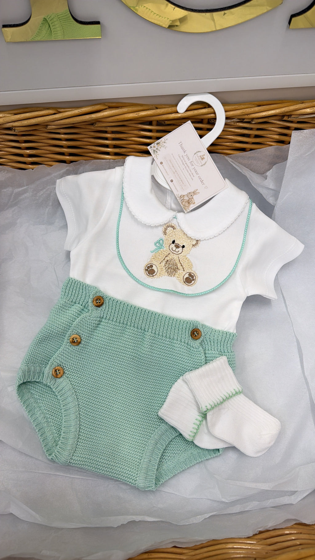 Mint green bear pant set